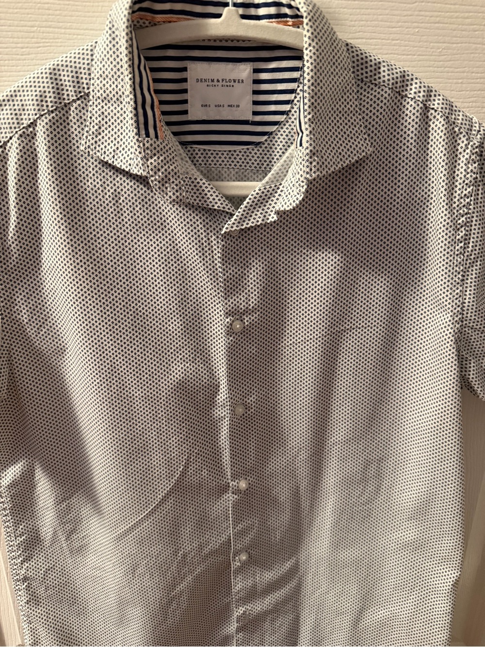 Denim & Flower Men's White Micro-Geo Print Short Sleeve Shirt